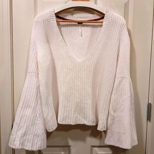 Free People Damsel Cable Knit Bell Sleeve Sweater (White color)